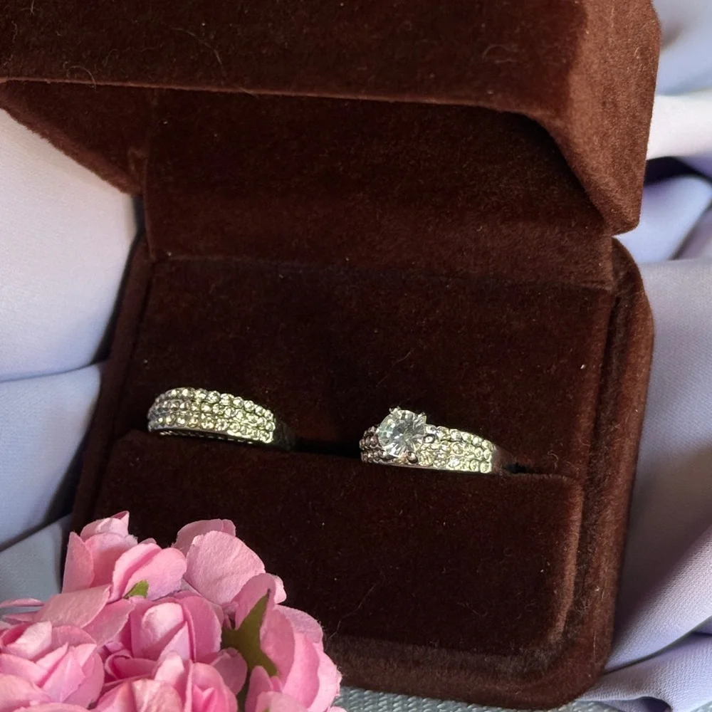 Bridal Classic Silver Duo Rings with Gems